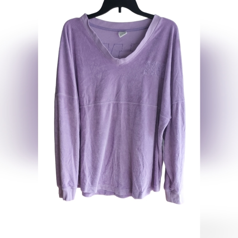 Pink Victorias Secret purple terry cloth sweater v neck